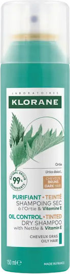 Klorane Nettle Dark Șampon Uscat Pentru Volum și Păstrarea Culorii Pentru Păr Gras 150ml