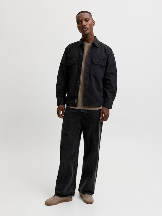 Jjecolton Памучен Overshirt с Дълъг Ръкав и Стандартна Кройка Черен