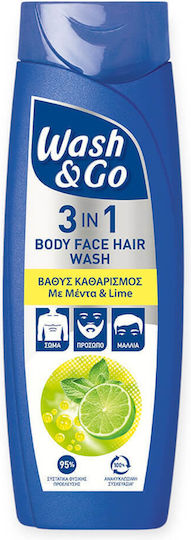 Wash & Go 3 in 1 Μέντα & Lime Σαμπουάν Αναδόμησης/Θρέψης 2x360ml