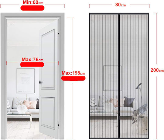 Plasă de Țânțari Ușă cu Închidere Magnetică din Poliester cu Ramă 200x80cm