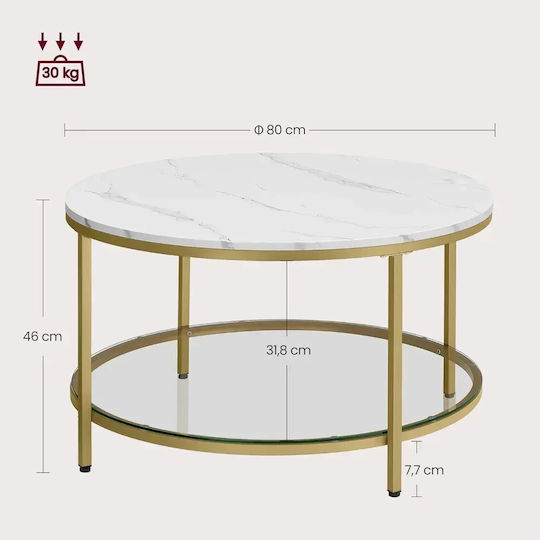 Măsuță Centrală Rotundă din Sticlă Auriu L80xL45xÎ45cm