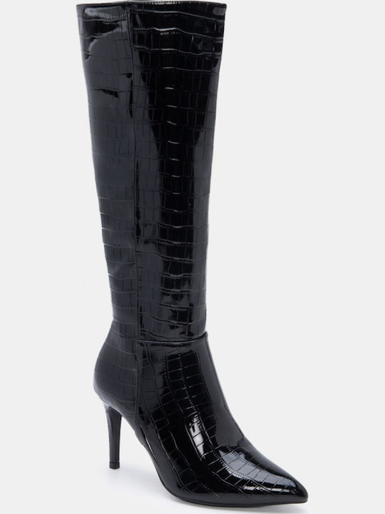 Damenstiefel aus Lackleder mit Hohem Absatz Schwarz