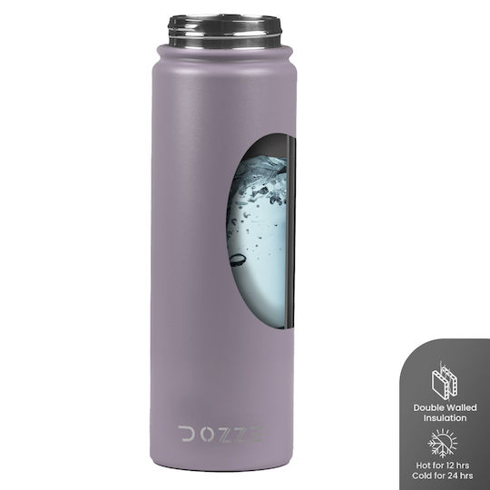 Dozze Monochrome Edition Thermos Bottle Stainless Steel BPA Free 620ml Mauve Purple with Straw and Handle