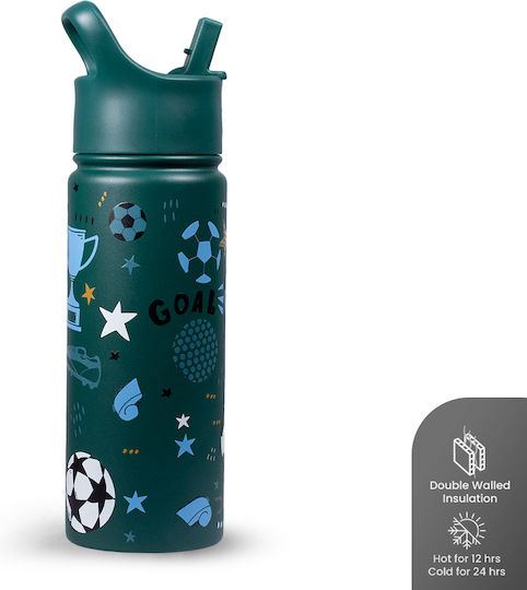 Dozze Stainless Steel Kids Water Bottle Football Thermos with Straw Non Spill Football Champs 530ml