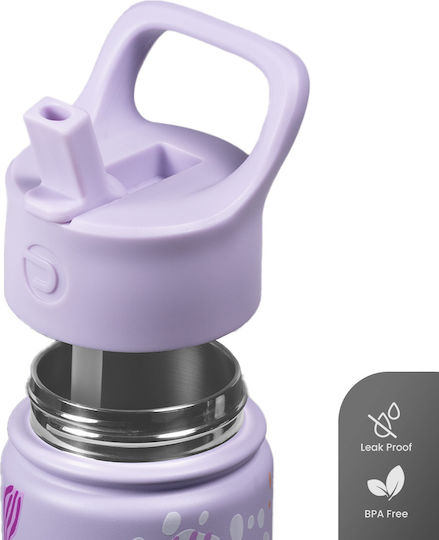 Dozze Stainless Steel Kids Water Bottle Thermos with Straw Non Spill Lilac 530ml