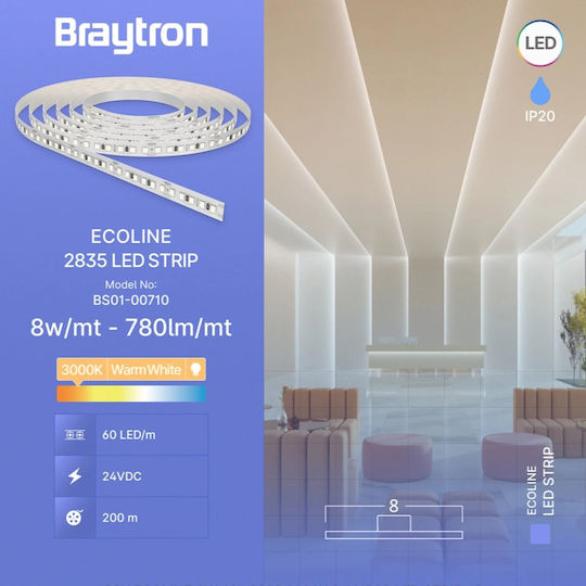 Braytron Bandă LED 24V Alb Cald Lumină Tip SMD2835