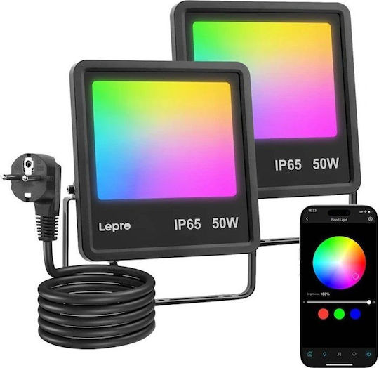 Lepro Водоустойчив LED Прожектор 50W RGB WiFi IP65