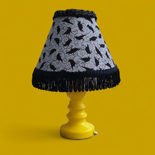 Crows Tischlampe für Nachttisch E27 mit Schwarzem Hut und Gelber Basis