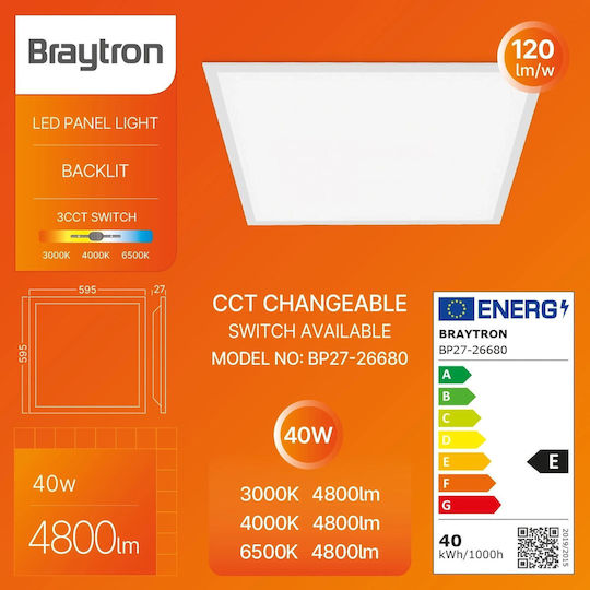 Braytron Χωνευτό LED Panel 40W