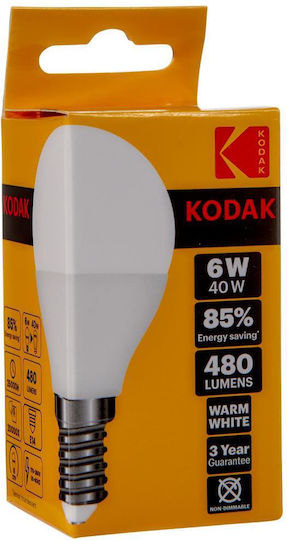 Kodak LED Лампа 6W За Накрайник E14 И Форма G45 Топло Бяло 480 Лумени