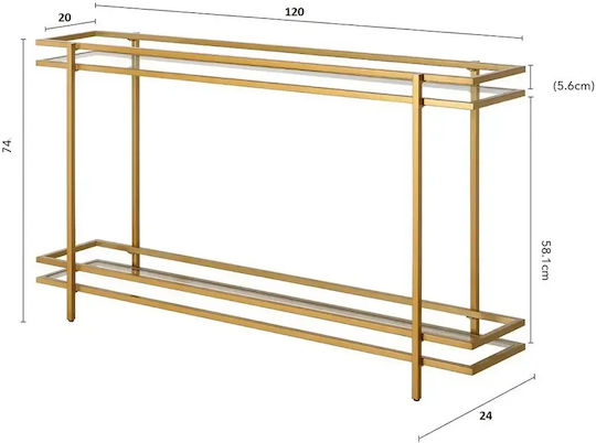 Consolă Metalică cu Suprafață din Sticlă Aurie L120xL58xÎ24cm