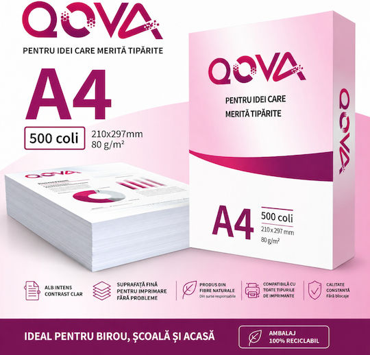 Qova Hârtie de Copiat A4 80 Gsm 500 Foi 210 X 297 Mm Albă Hârtie Imprimantă Inkjet Laser Universal