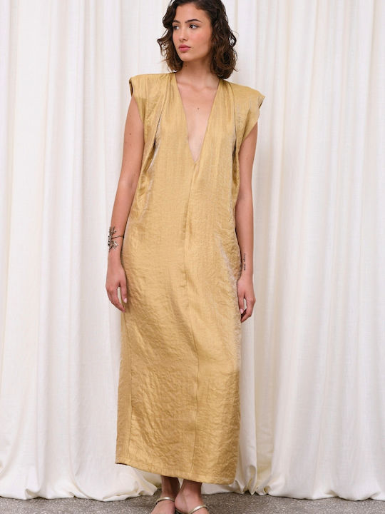 Sommer Maxi Abend Hemdkleid Gold