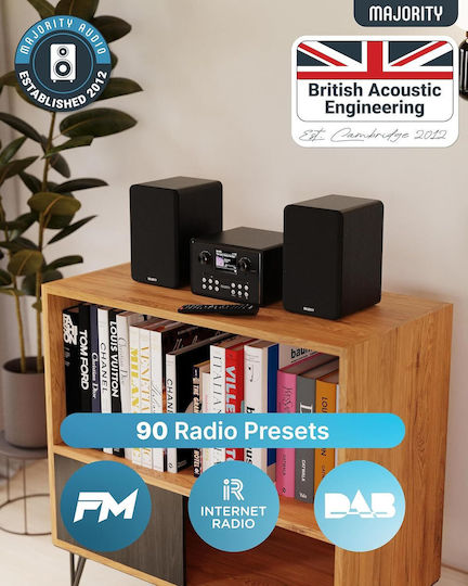 Majority Mini Hifi 2xspeakers Cd Bt Usb Fm Iradio 60w Homerton Black