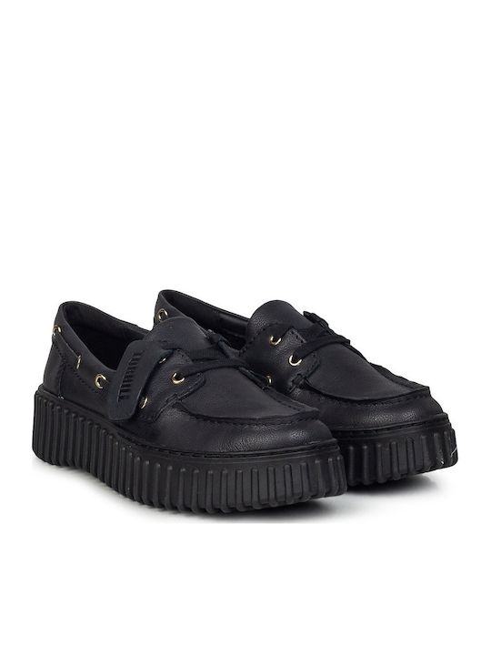 Clarks Torhill Δερμάτινα Γυναικεία Boat Shoes σε Μαύρο Χρώμα