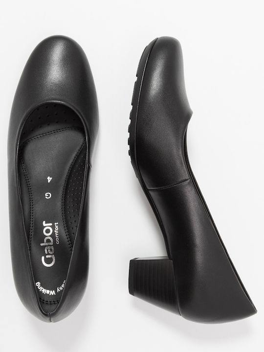 Leder Pumps mit Mittelhohem Absatz Schwarz