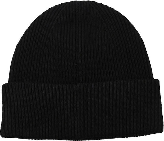 Patch Beanie Unisex Σκούφος με Rib Πλέξη σε Μαύρο χρώμα
