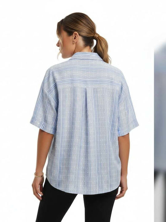 Long Sleeve Women's Light Blue Striped Shirt