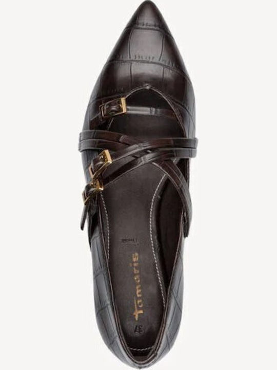 Leder Damen Ballerinas Spitz zulaufend mit Riemen Braun