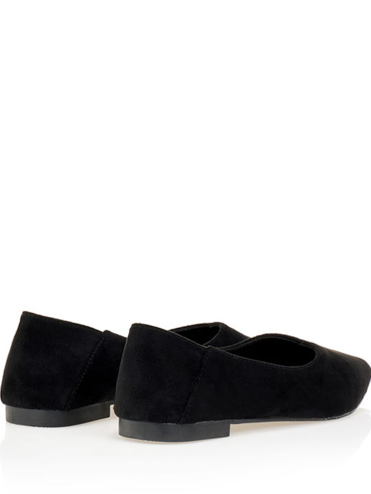 Suede Women's Pointed Toe Black Ballerina Shoes