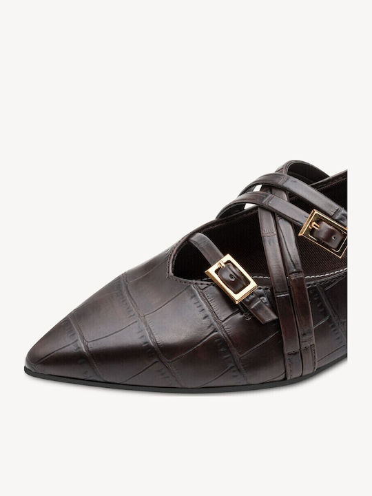 Leder Damen Ballerinas Spitz zulaufend mit Riemen Braun