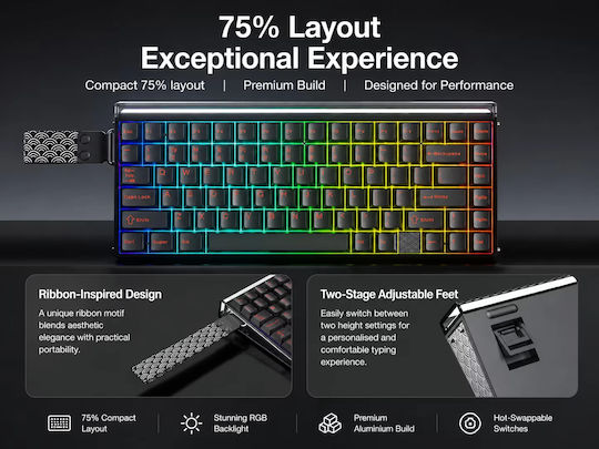 Aula Hero 75 He Wireless Gaming Mechanical Keyboard 75% with Magnetic Switches English US