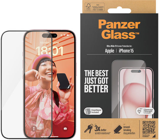 Panzerglass Screen Protector Iphone 15 Ultra-wide Fit W Easyaligner