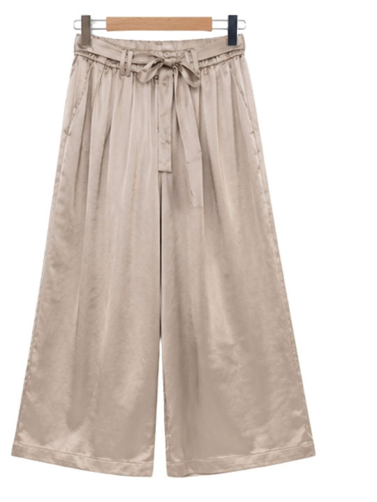 Women's Satin Trousers in Loose Fit Beige