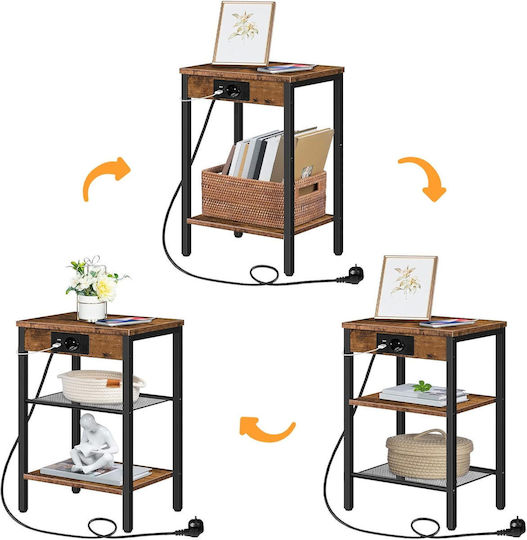 Wooden Bedside Table with Brown Metal Legs 38x28x55cm