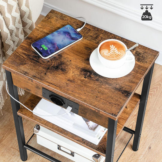 Wooden Bedside Table with Brown Metal Legs 38x28x55cm