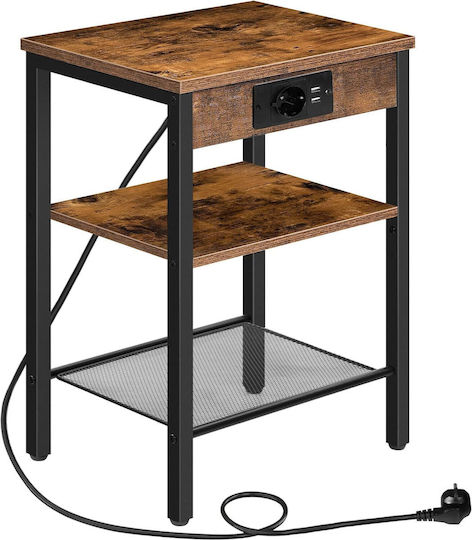 Wooden Bedside Table with Brown Metal Legs 38x28x55cm