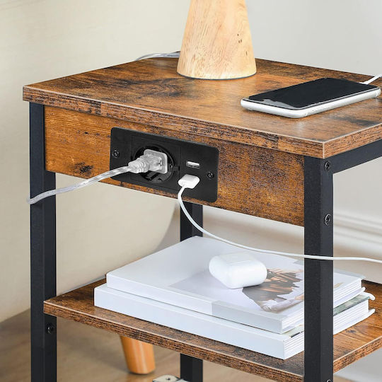 Wooden Bedside Table with Brown Metal Legs 38x28x55cm