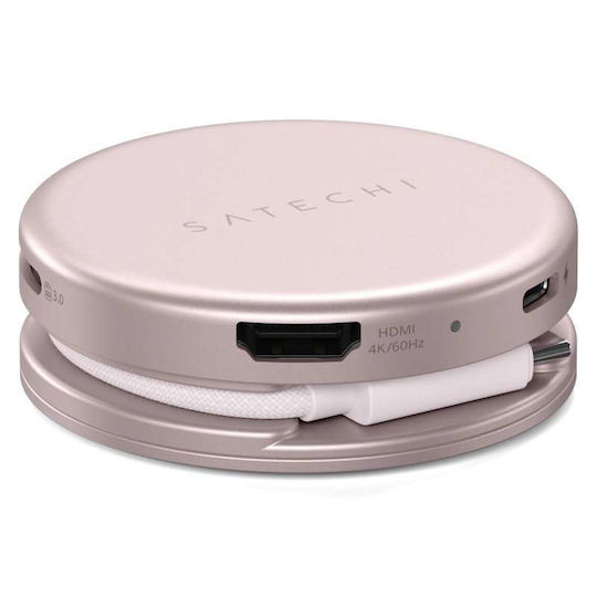 Satechi OntheGo USB-C Docking Station με HDMI 4K PD Ethernet Ροζ Χρυσό