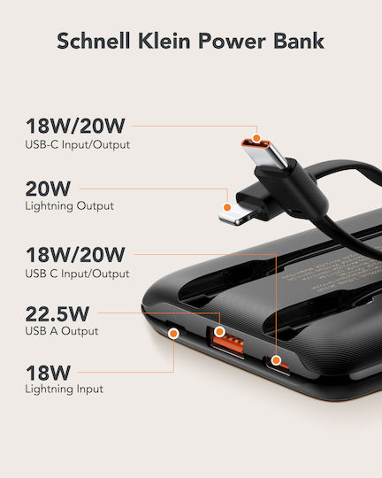 Veger W1170 Power Bank 10000mAh 22.5W με Θύρα USB-A και Θύρα USB-C Power Delivery / Quick Charge Λευκό