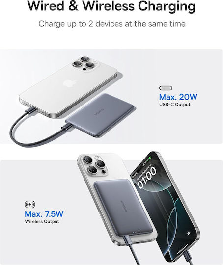 Baseus PicoGo AM41 MagSafe Qi2 Power Bank 5000mAh 20W με Θύρα USB-C Power Delivery Titanium