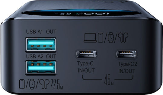 Joyroom JR-PBF02 Pro Power Bank 20000mAh 45W mit 2 USB-A Ausgangsanschlüsse und 2 USB-C Ausgangsanschlüsse Power Delivery / Schnellladung Schwarz
