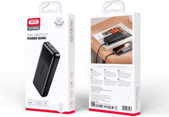 XO PB302 Power Bank 20000mAh with 2 USB-A Ports and 2 USB-C Ports Black