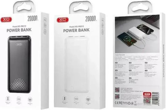XO PB313 Външна батерия 20000mAh 10W с 2 USB-A изходни порта и USB-C порт Бяла
