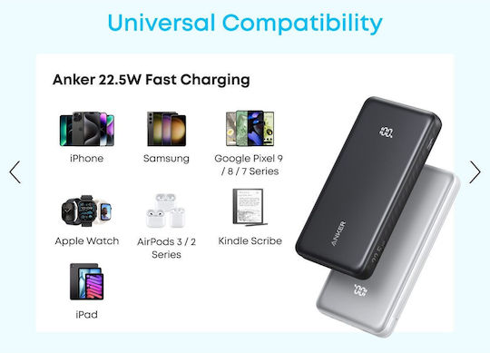 Anker Zolo Външна батерия 10000mAh 22.5W с USB-A порт и USB-C порт Power Delivery / Quick Charge Бяла