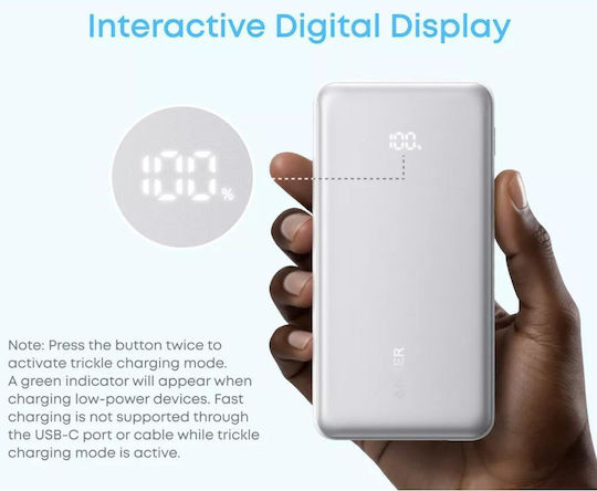 Anker Zolo Външна батерия 10000mAh 22.5W с USB-A порт и USB-C порт Power Delivery / Quick Charge Бяла