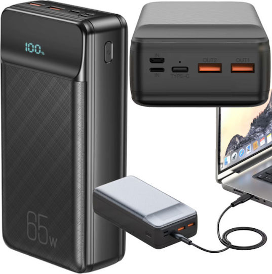 XO PR201 Външна батерия 30000mAh 65W с 2 USB-A изходни порта и USB-C изходен порт Power Delivery / Quick Charge Черна
