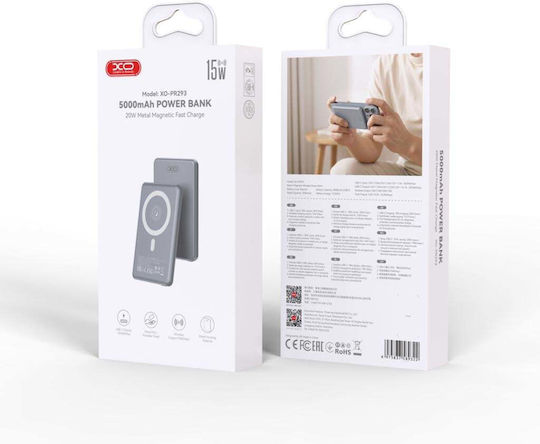 XO PR293 MagSafe Външна батерия 5000mAh 20W с USB-C Порт Сив