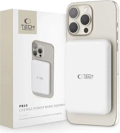 Tech-Protect PB10 Lifemag MagSafe Power Bank 5000mAh mit USB-C Ausgangsanschlüsse Schnellladung Weiß