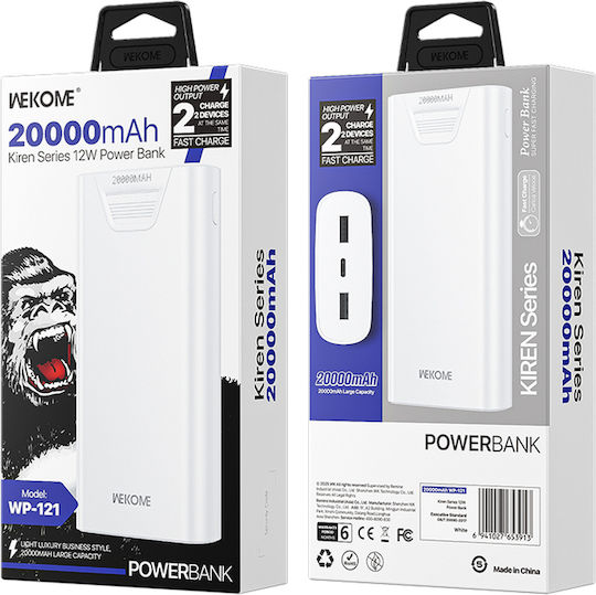 WK WP-121 Външна Батерия 20000mAh с 2 USB-A Изходни Порта Power Delivery / Бързо Зареждане Черна