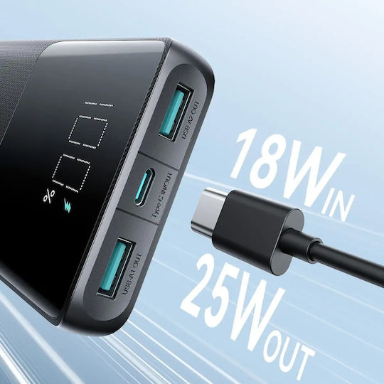Joyroom JR-PBF20 Power Bank 10000mAh 25W mit 2 USB-A Ausgangsanschlüsse und USB-C Ausgangsanschluss Power Delivery / Schnellladung Schwarz