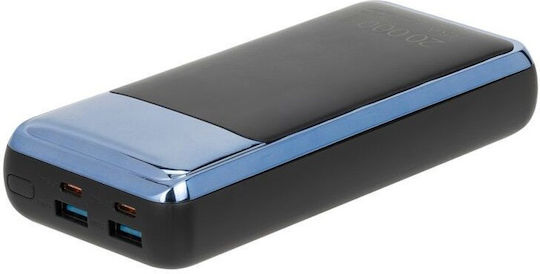 Rivacase VA1075 Външна Батерия 20000mAh 45W с 2 USB-A Изходни Порта и 2 USB-C Изходни Порта Бързо Зареждане Черна