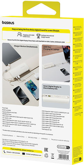 Baseus EnerFill FC41 Външна Батерия 20000mAh 100W с USB-A Изходен Порт и USB-C Изходен Порт Power Delivery Бежов