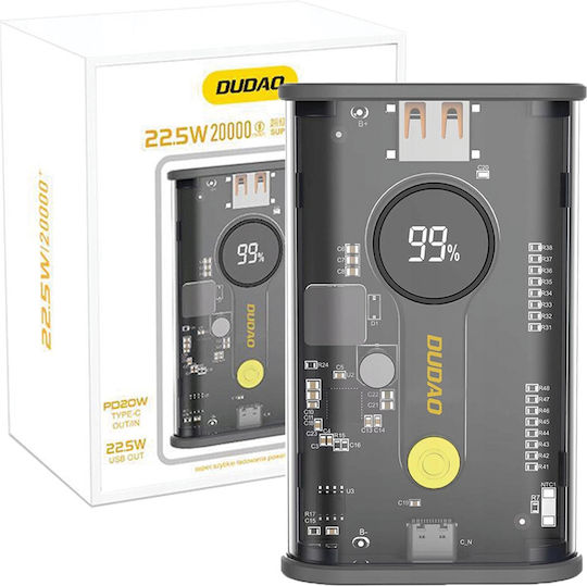 Dudao K16 Pro Power Bank 20000mAh 22.5W с USB-A порт и USB-C порт Power Delivery Черен