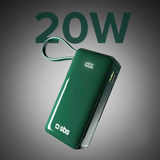 SBS Power Bank 10000mAh 22.5W με Θύρα USB-A και Θύρα USB-C Power Delivery Πράσινο