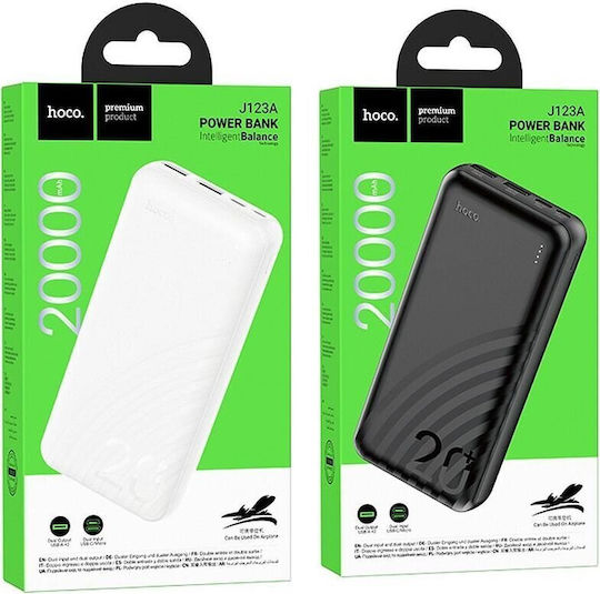 Hoco J123A Power Bank 20000mAh mit 2 USB-A Anschlüssen und 2 USB-C Anschlüssen Schwarz